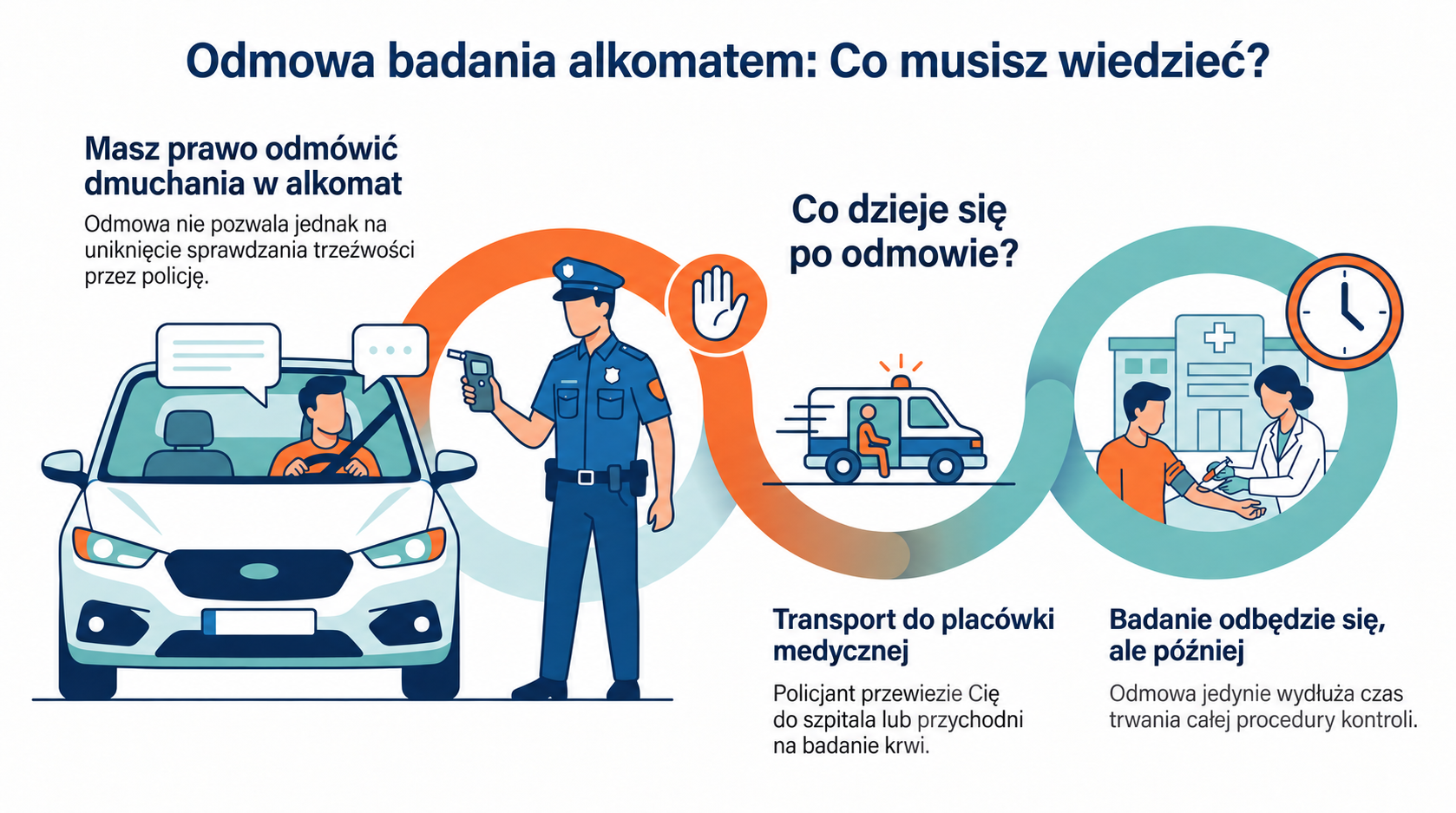 Infografika: odmowa badania alkomatem - co grozi kierowcy i co robi policja